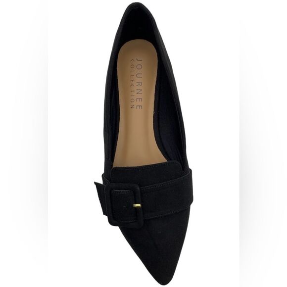 Journee Collection Black Buckle Detail Flats - Picture 2 of 5